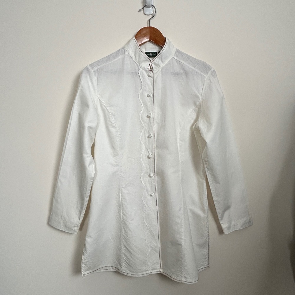 Hunt Club Womens 8M Linen Cotton Tunic Top White Mandarin Collar Cottagecore